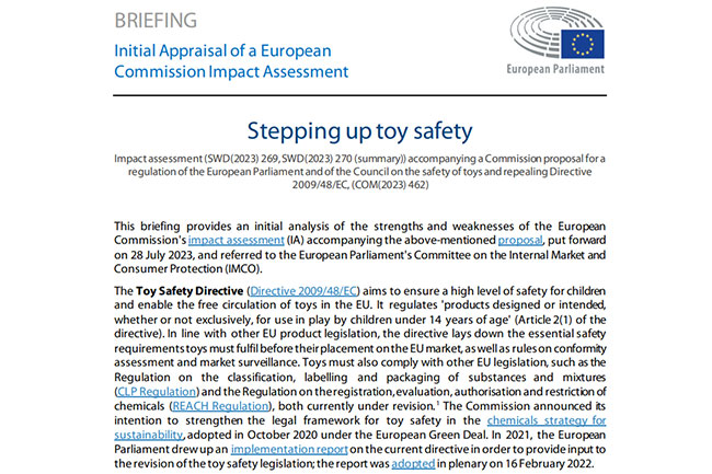 欧盟发布新玩具安全法规提案